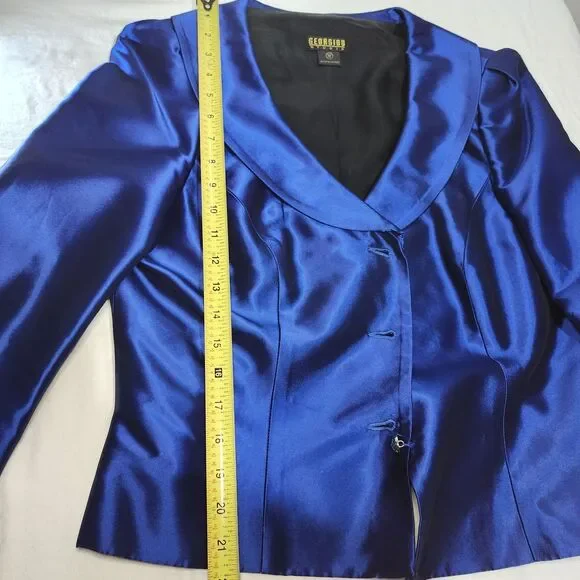 VNT Georgiou Studio Blue Shiny Blazer Size 12 + Unbranded Skirt Set Womens Suit - Picture 13 of 16